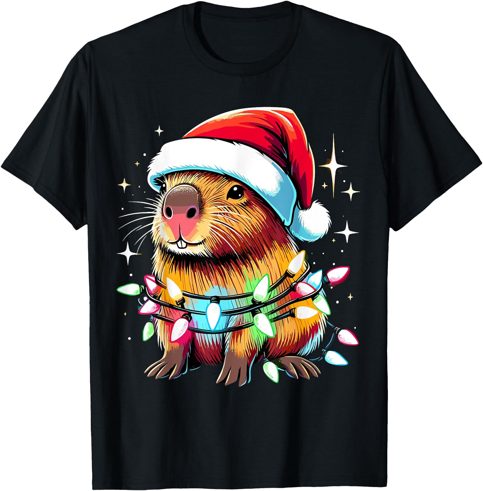 Capybara Xmas Lighting Santa Capybara Christmas T-Shirt - Walmart.com