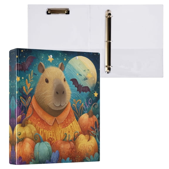 Capybara and Pumpkins 3 Ring Hardcover Binders 1.5in Round Rings for Letter-Size Folder Paper Organizer Pockets for Office Student Recipe
