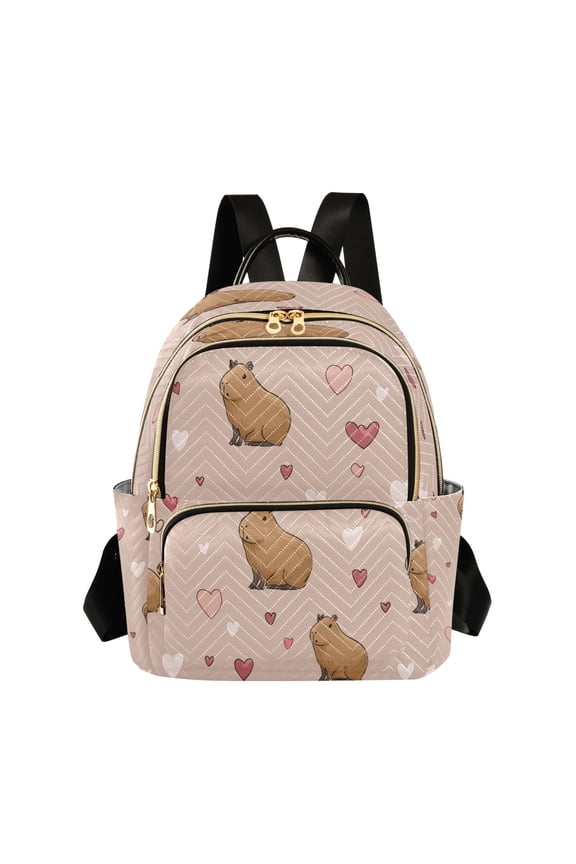 Capybara and Valentine Hearts Quilted Backpack Fashion Daypack Commuter Bag for Women 8.5 L