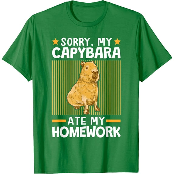 Capybara ate my homework Funny Joke South American Capybara Unisex T-Shirt for Men Women Kids Toddler,Irish Green Color,Size 4XL