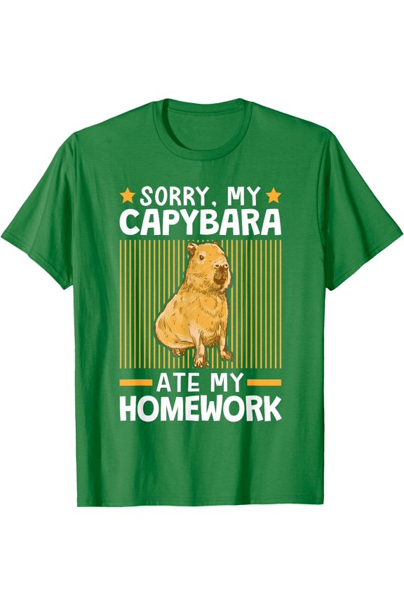 Capybara ate my homework Funny Joke South American Capybara Unisex T-Shirt for Men Women Kids Toddler,Irish Green Color,Size 5XL