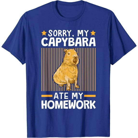 Capybara ate my homework Funny Joke South American Capybara Unisex T-Shirt for Men Women Kids Toddler,Royal Blue Color,Size YS