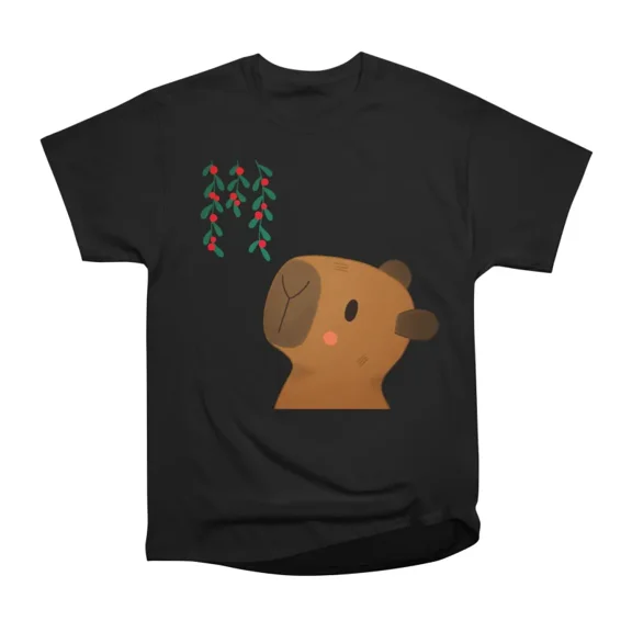 Capybara looking at the mistletoe T-Shirt Tee Gift For Him Merch For Her Apparel For Frien