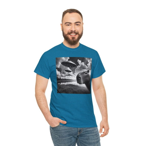 Capybara selfie with UFOs wired shirt-Funny humor shirt Unisex Cotton Tee