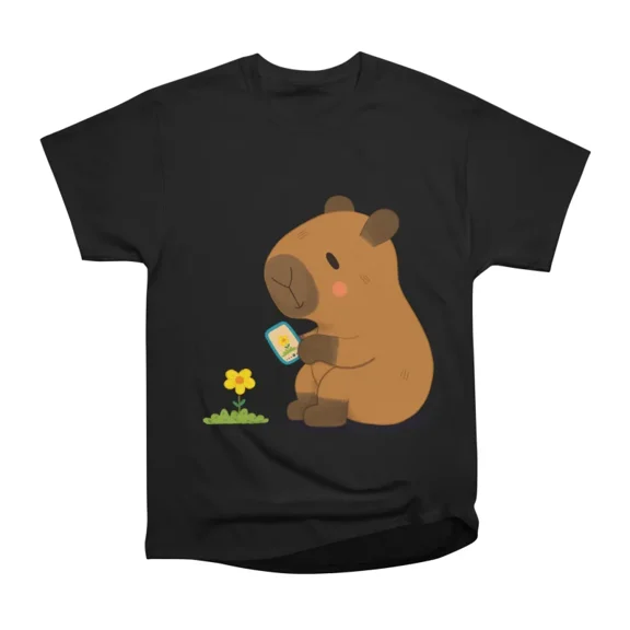 Capybara taking pictures of flower T-Shirt Tee Gift For Him Merch For Her Apparel For Frie