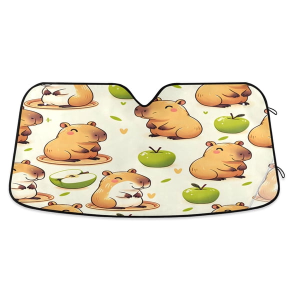 Capybara with Apple Car Windshield Sun Shade Foldable Car Front Window Visor Heat and UV Protection 57x31.5