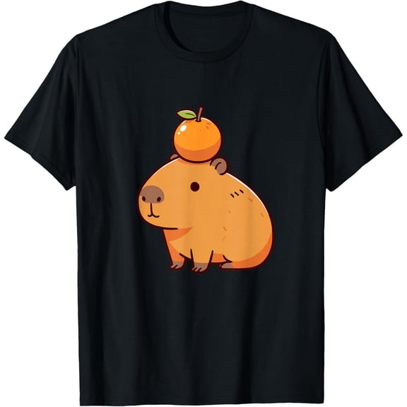 Capybara with Orange on The Head Capybara T-Shirt Tops Tee
