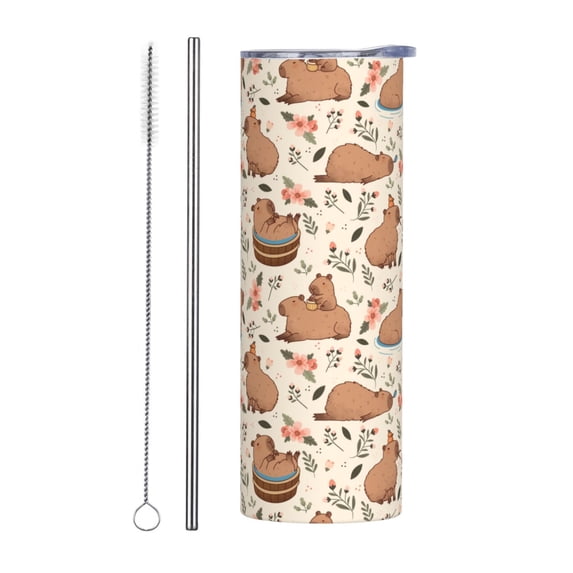 Capybaras 20oz Stainless Steel Tumbler with Lid & Straw - Double-Walled Insulated Travel Mug for Coffee, Tea, Water, Wine - Perfect Gift for Women