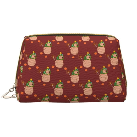 Capybaras Christmas Red Makeup Bag, Large Capacity Travel Cosmetic Bag for Women Girls- Travel Toiletry Bag Leather Portable Waterproof Makeup Case Organizer with Handle