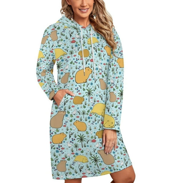 Capybaras In Blue Hoodie Sweatshirts Women Pullover Girl Hoodie