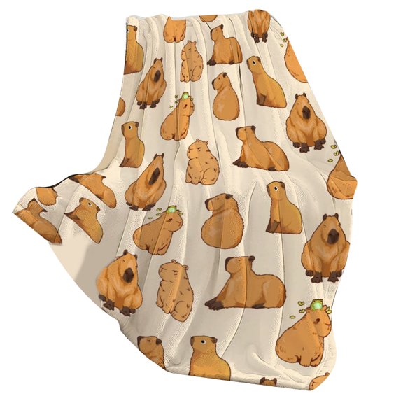 Capybaras Print Flannel Blanket Soft Bed Cover Warm Fleece Bedspread
