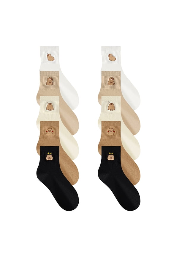 Capybaras Printed Cotton Ankle Socks 5 Pairs Soft Warm Sock Breathable Fun Casual Wear Christmas Gift For Women And Girls