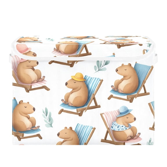Capybaras Sunbathing Cartoon Foldable Storage Bins with Lids Handles Collapsible Storage Containers Tote Boxes 16.5 x 12.6 x 11.8 inches