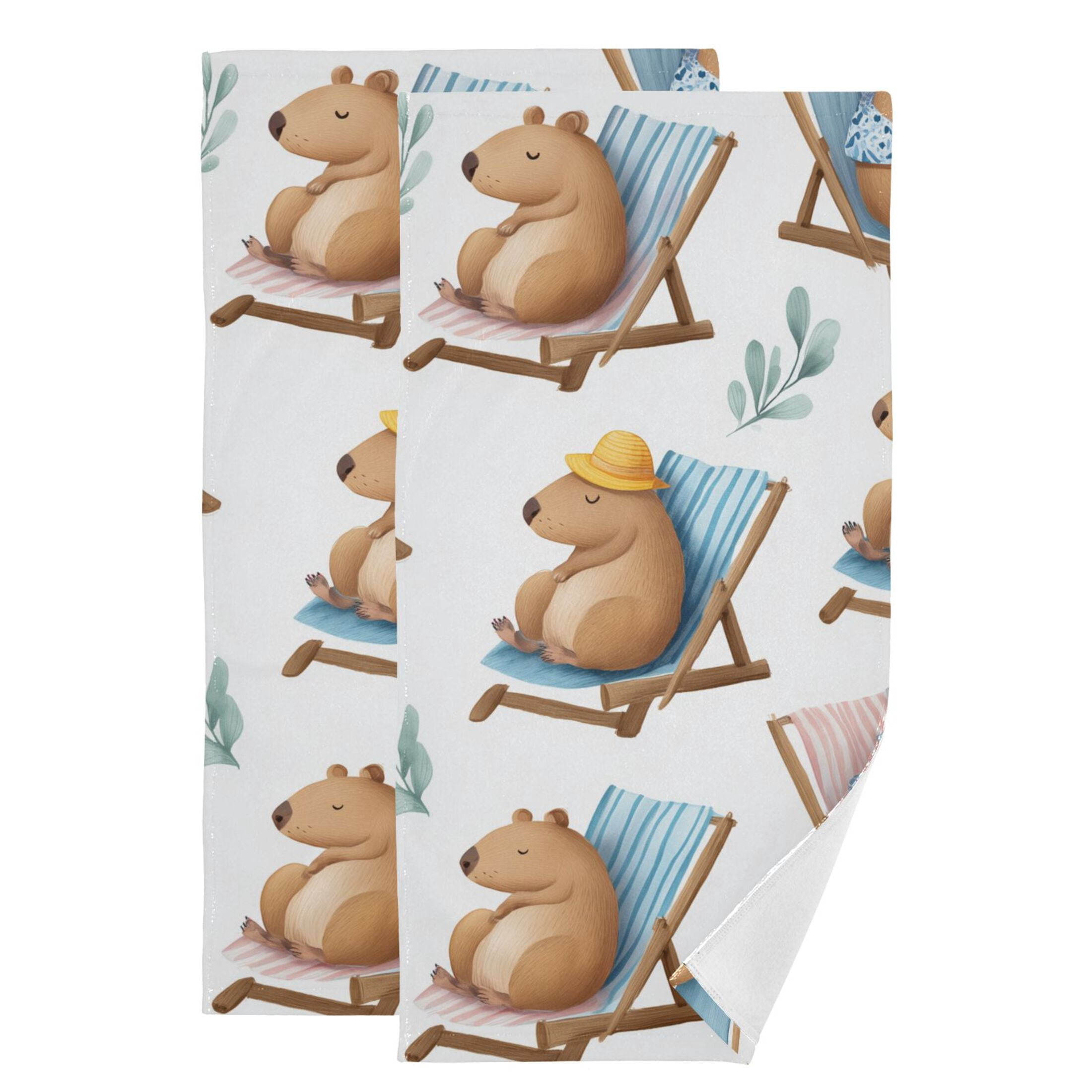 Capybaras Sunbathing Cartoon Hand Towel Absorbent Bath Towels for ...