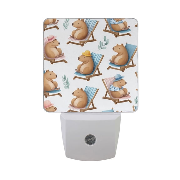 Capybaras Sunbathing Cartoon LED Night Light Sensor Lamp Plug-in Adjustable Brightness 2 Pack