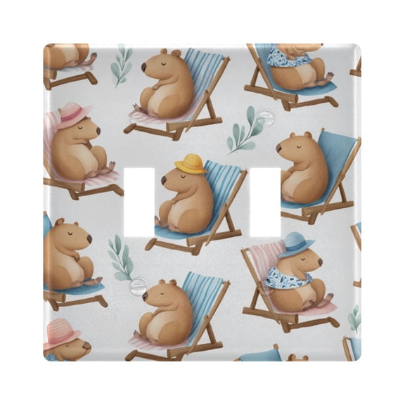 Capybaras Sunbathing Cartoon Light Switch Cover Electrical Outlet Cover Replaceable Wall Plates 2-Gang