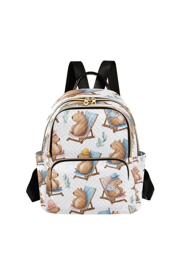 Capybaras Sunbathing Cartoon Quilted Backpack Fashion Daypack Commuter Bag for Women 8.5 L