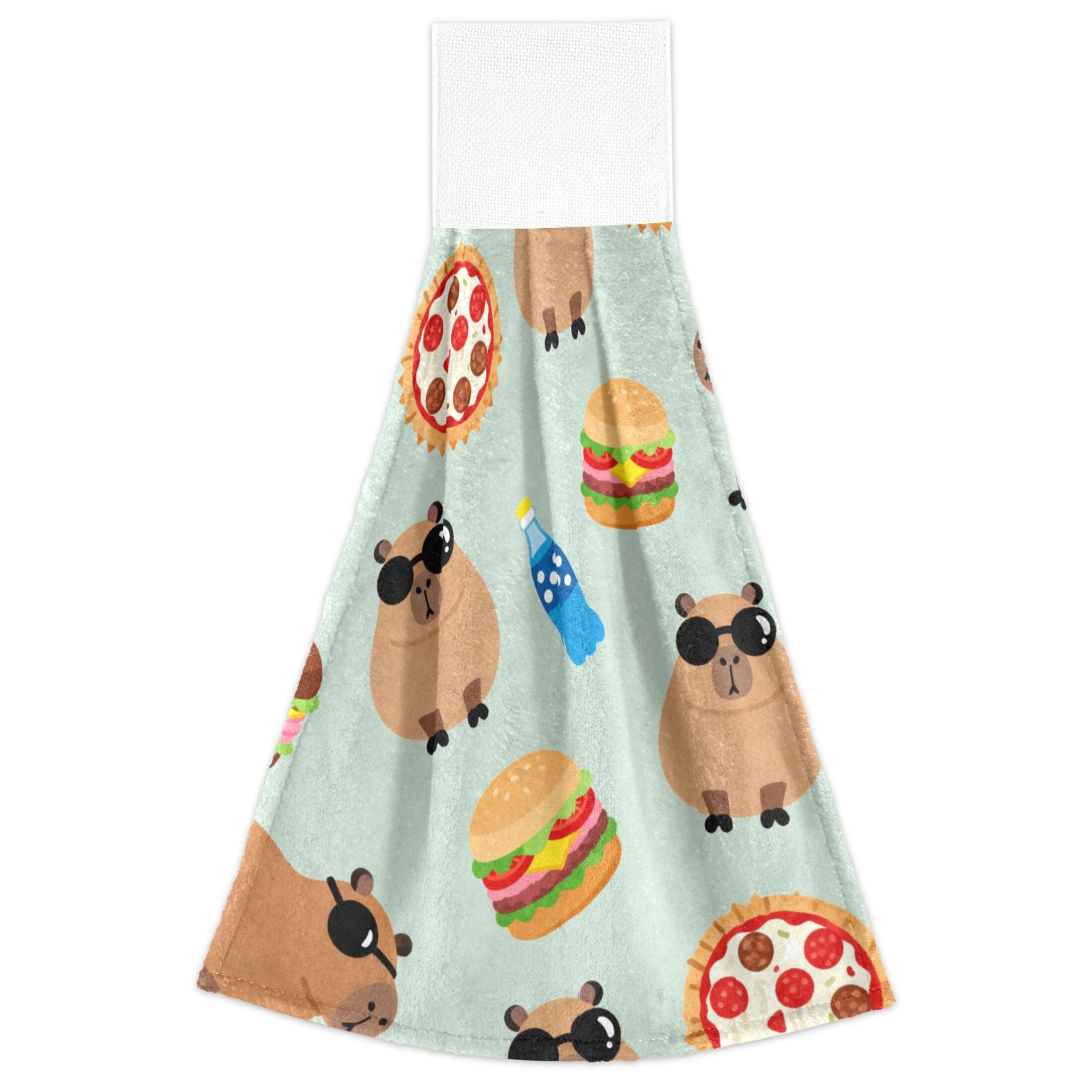 Capybarba and Food Pattern Hand Towels 2 Pack Quick Dry Velvet Soft ...