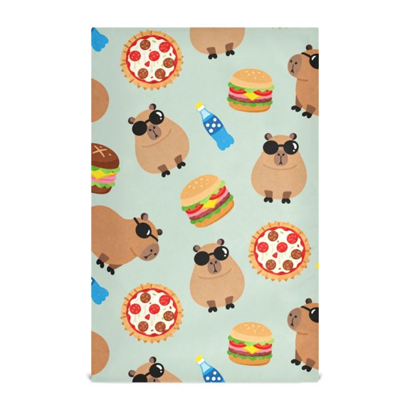 Capybarba and Food Pattern Kitchen Towels Waffle Weave Decorative Tea Towels Multi Use Dishcloths 28x18in