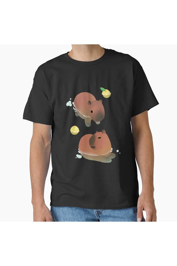 Capybath Time Dark Capybara Bath Relax Funny Art Top Unisex T-Shirt, up to Size 5XL