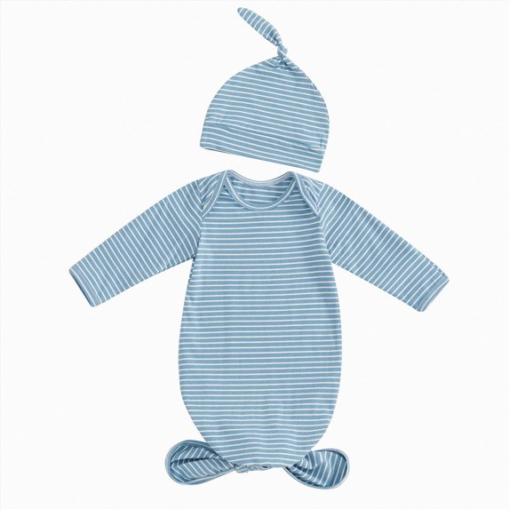 Caqnni 0-3 Months Unisex Baby Newborn Knotted Sleeping Bag Fetal Hat Set Baby Pajamas Bodysuit One-Piece Jumpsuit,A51-Sky Blue