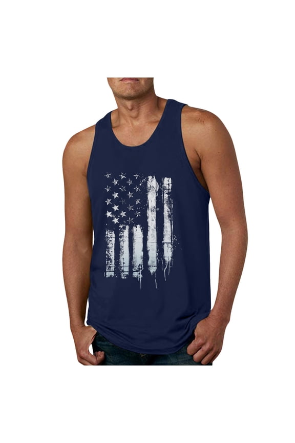 Men's American Flag Tank Tops Sleeveless Shirts Patriotic Graphic 4th of July Fashion Casual Workout(Blue,3XL)