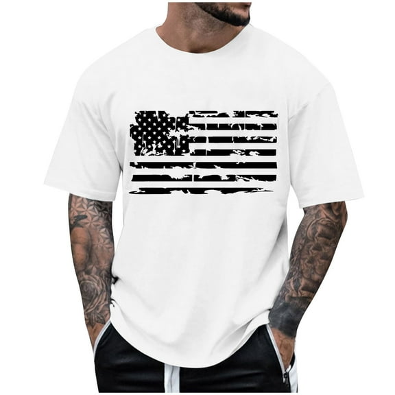Caqnni 1776 Shirt Mens 4th of July Shirts American Flag Patriotic Short Sleeve T-Shirt(White,3XL)