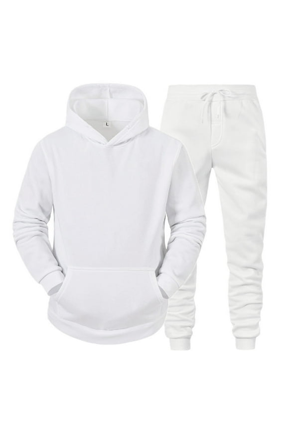 2 Pieces for Men Fleece Hoodie Sweatsuit Outfit Jogger Set Pullover Sweatshirt Sweatpants Warm Sports Suit (White,M)