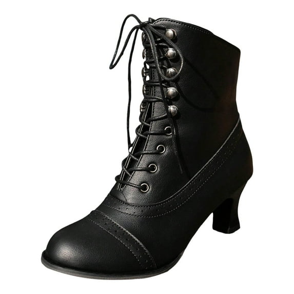 Caqnni 2024 New Flat Leather Comfortable Color Boots Leather Women Ankle Women's Boots Casual Women Winter Booties And Boots (7,Black)