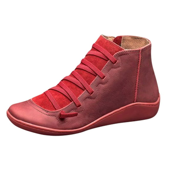 Caqnni 2024 New Flat Leather Comfortable Color Slip on Boots for Women Ankle Women's Boots Casual women's boots Boots Socks for Women (10.5,Red)