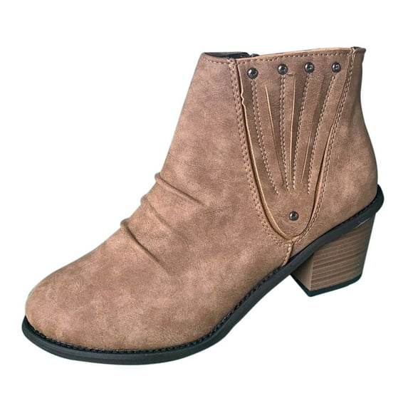 Caqnni 2024 New Flat Leather Comfortable Color Wide Boots for Women Ankle Women's Boots Casual Womens Boots women's boots Women High Heel Boot (9,Brown)