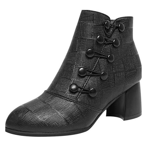 Caqnni 2024 New Women's Boots Ankle Boots Suede Boots for Women Stacked Heel Booties Fahsion Retro Boots for Women Leather Short Boots (8.5,Black)