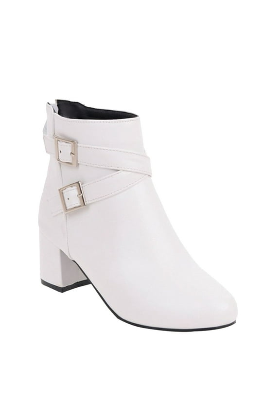 2024 New Women's Boots Ankle Boots Suede Boots for Women Stacked Heel Booties Fahsion Retro Boots for Women Leather Short Boots (8,White)