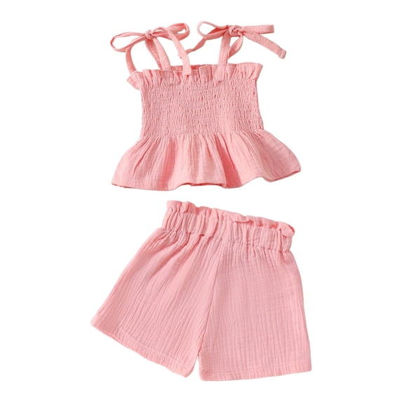 Caqnni 2Pcs Summer Outfits Set for Toddler Girls – Flower Short Sleeve T-Shirt + Shorts, Perfect Gift Set Summer 2Pcs Gift Outfits Set Dailywear Set Pink 6-9 Months