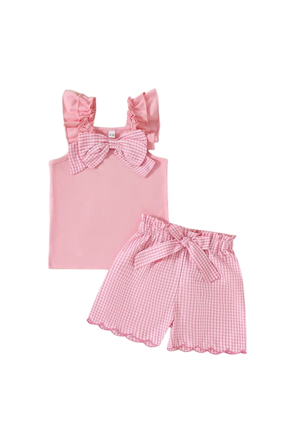 2Pcs Toddler Girls Cute Knit Short Sleeve T Shirt Tee + Flare Shorts Set for Gift Summer Outfits Summer 2Pcs Gift Outfits Set Shorts Set Pink 3-4 Years