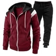 thumbnail image 1 of Caqnni 2pcs Men's Tracksuits Clothes Outfits Set, Long Sleeve Pullover Hoodies Sweatshirt+Sweatpants 2 Pcs Fall Winter Full-Zip Sweatsuits (Red,L), 1 of 2