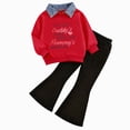 thumbnail image 1 of Caqnni 3-4 Years Kid Girl Clothes Ruffle Sleeve Top Pants Fall Outfit Set Sweatshirt + Joggers Pants Set A189-Red, 1 of 7