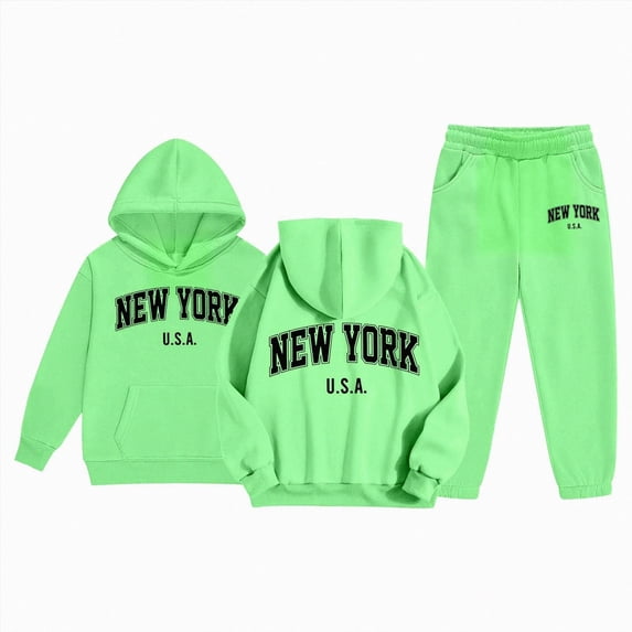 Caqnni 3-4 Years Teen Girls Clothes 2 Piece Fall Outfits Oversize Pullover Sweatshirt and Sweatpant Sweatsuit Sets A150-Green