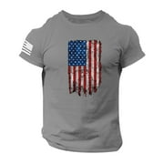 Caqnni 4th of July Mens T-Shirts USA Flag Print Short Sleeve Graphic Tees for Men Independence Day Crew Neck Causal Mens Tops Summer OutfitsGrey,L