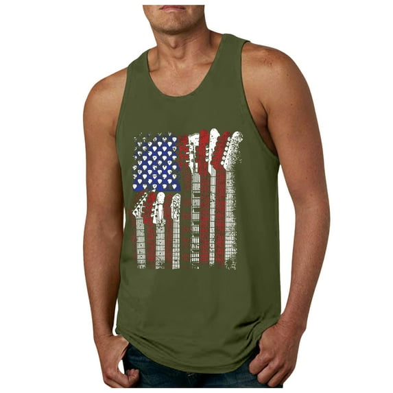 Caqnni 4th of July Men's Tank Top Shirts Sleeveless USA Flag Print Tank Top Shirts Sleeveless Graphic Tees for Men Crew Neck Causal Men's Tops Summer Outfits (AG,L)