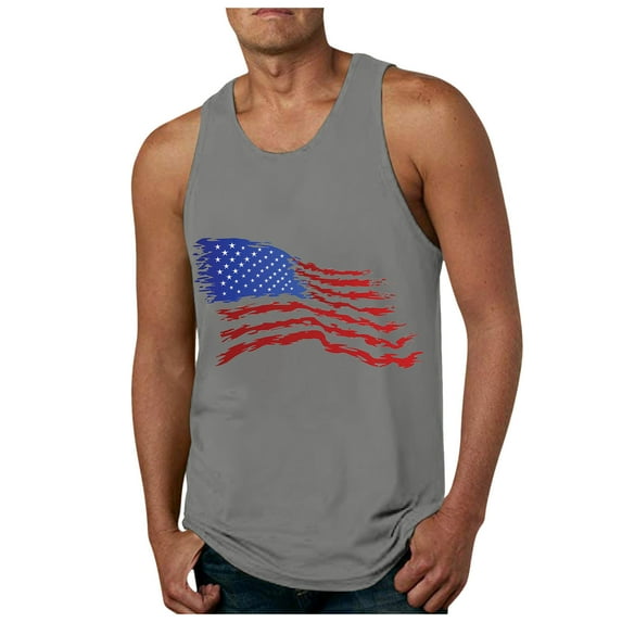 Caqnni 4th of July Tee Shirts Mens Graphic Crew Neck Top Tank Tops Sleeveless ShirtsRegular Fit Patriotic American Flag Shirt Top Mens Shirts (Grey,XXL)