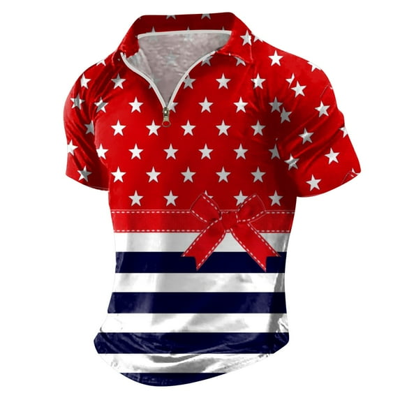 Caqnni 4th of July Shirts for Men, American Flag Golf Shirt, Patriotic Golf Shirts for Men, USA Golf Shirts (Black,XXL)