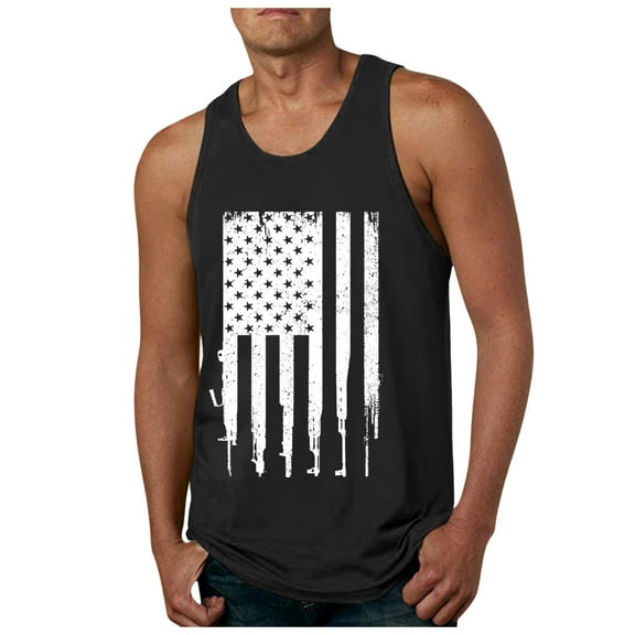 Caqnni 4th of July Tank Tops Mens USA Sleeveless Shirts Retro Patriotic American Flag Tanks for Men (Z06-Black,XXL)