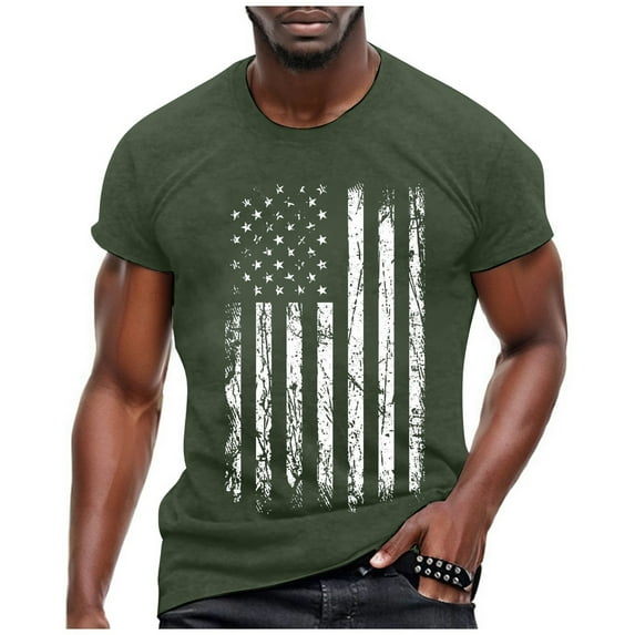 Caqnni 4th of July Tee Shirts Mens Graphic Crew Neck Short Sleeve T-Shirt Regular Fit Patriotic American Flag Shirt Top Green,XXL)