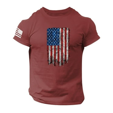 Caqnni 4th of July Tops for Men's Vintage American Flag Printed T-Shirt US Flag Graphic Shirts Casual Short Sleeve Tees(,XL)