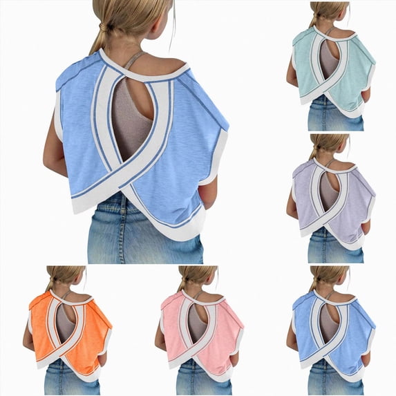Caqnni 5-6 Years Teen Girls Boys Girls Short Sleeve Workout Shirts Open Back Tops Casual Yoga Athletic Gym Slouchy Crop Running Tees,A3-Pink
