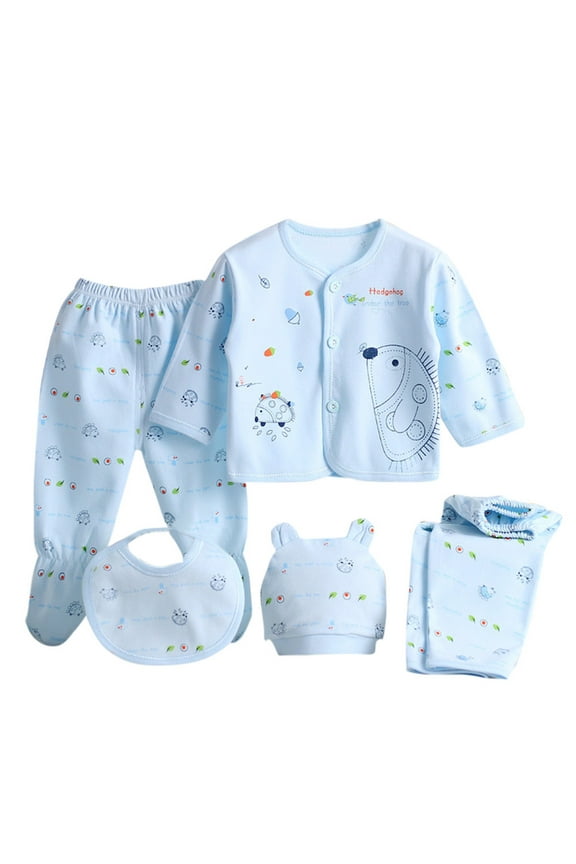 5-Piece Preemie Baby Boy Girl Layette Set Boy Clothes Viscose Gender Neutral Baby Gift Sets to 0-3 Months Layette Set to 0-3 Months (A08-Blue)