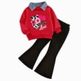 thumbnail image 1 of Caqnni 6-7 Years Kid Girl Clothes Ruffle Sleeve Top Pants Fall Outfit Set Sweatshirt + Joggers Pants Set A189-Hot Pink, 1 of 7