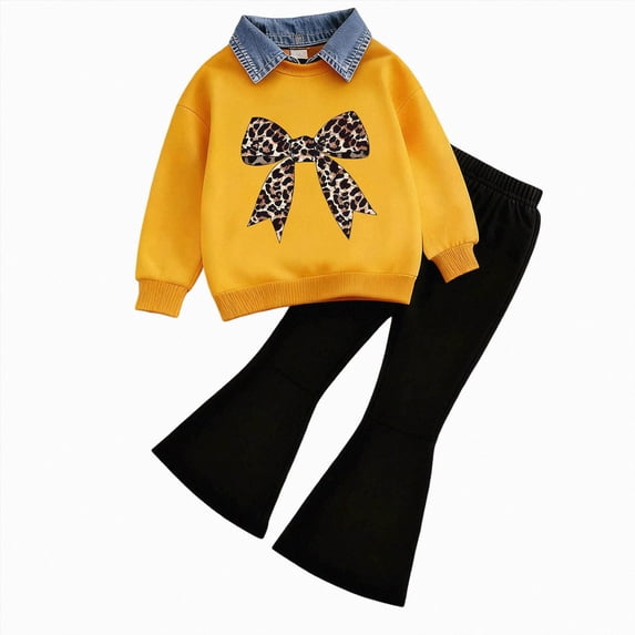 Caqnni 6-7 Years Toddler Clothes for Baby Girls Long Sleeve Sweatshirt Pants Girls Warm Fall Winter Outfits Set A195-Yellow