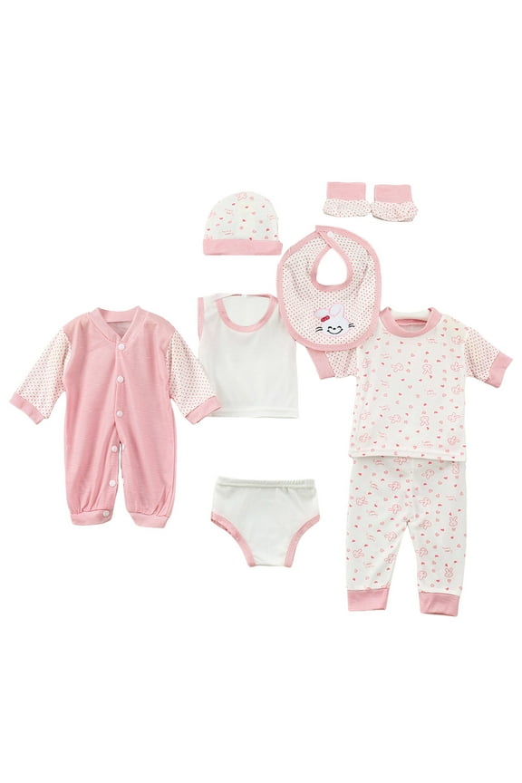8PCS Preemie Baby Girl Clothes Set +Bib+Sock Set Tops+Hat+Pants Girl Baby 8Pcs Outfits Boy shoes+Romper Girls Preemie Twin Girls Baby for 0-3Months Gifts Layette Set